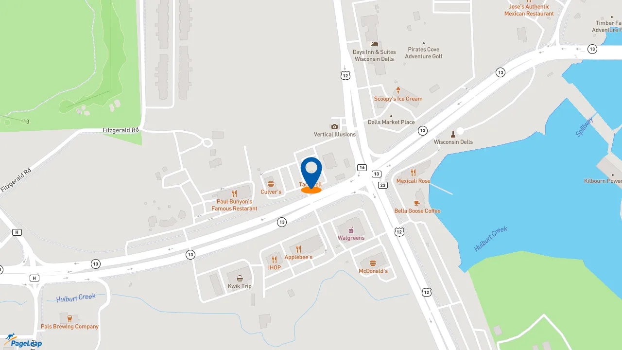 https://pageleap.com map showing location of Taco Bell in Wisconsin Dells.