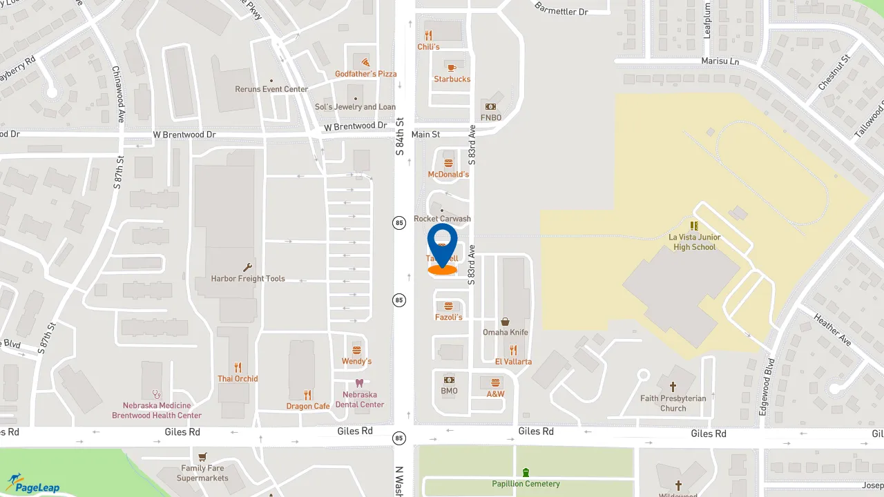 https://pageleap.com map showing location of Taco Bell in La Vista.