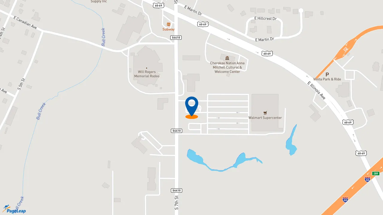 https://pageleap.com map showing location of Taco Bell in Vinita.