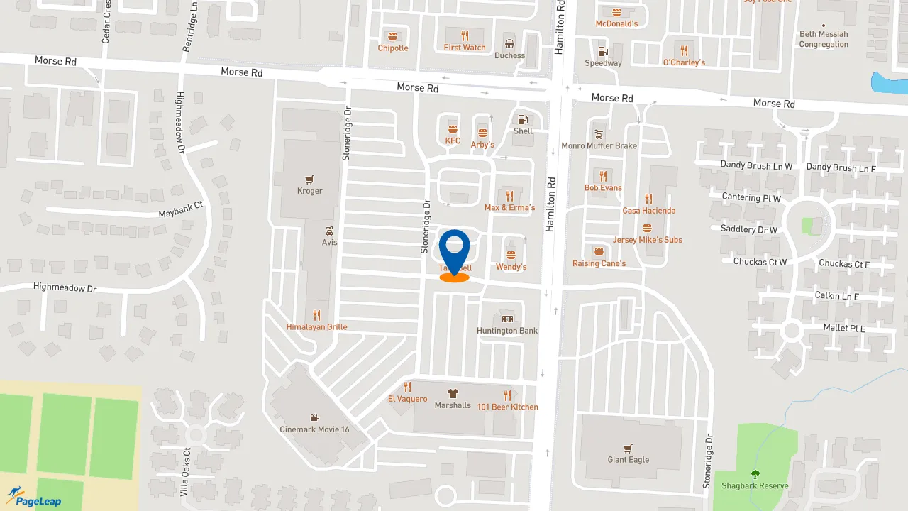 https://pageleap.com map showing location of Taco Bell in Gahanna.