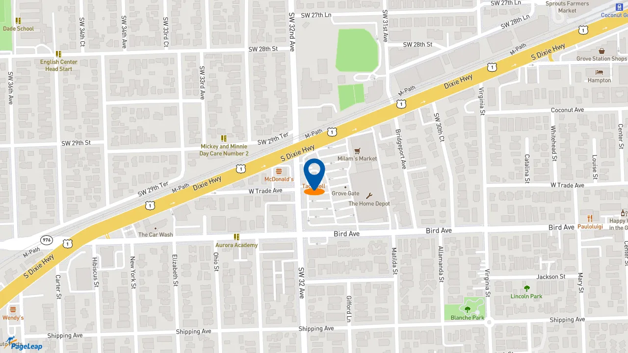 https://pageleap.com map showing location of Taco Bell in Miami.