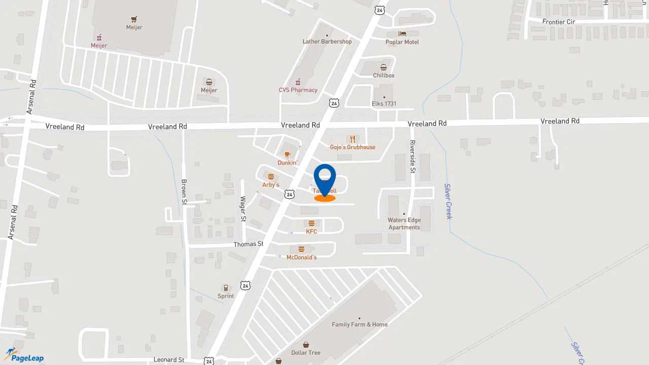 https://pageleap.com map showing location of Taco Bell in Flat Rock.