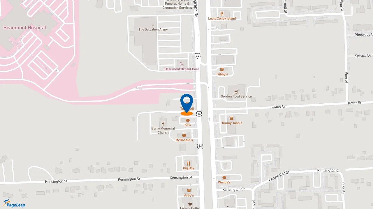 https://pageleap.com map showing location of Taco Bell in Taylor.