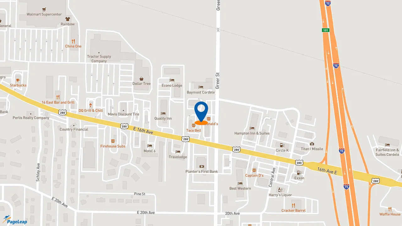 https://pageleap.com map showing location of Taco Bell in Cordele.