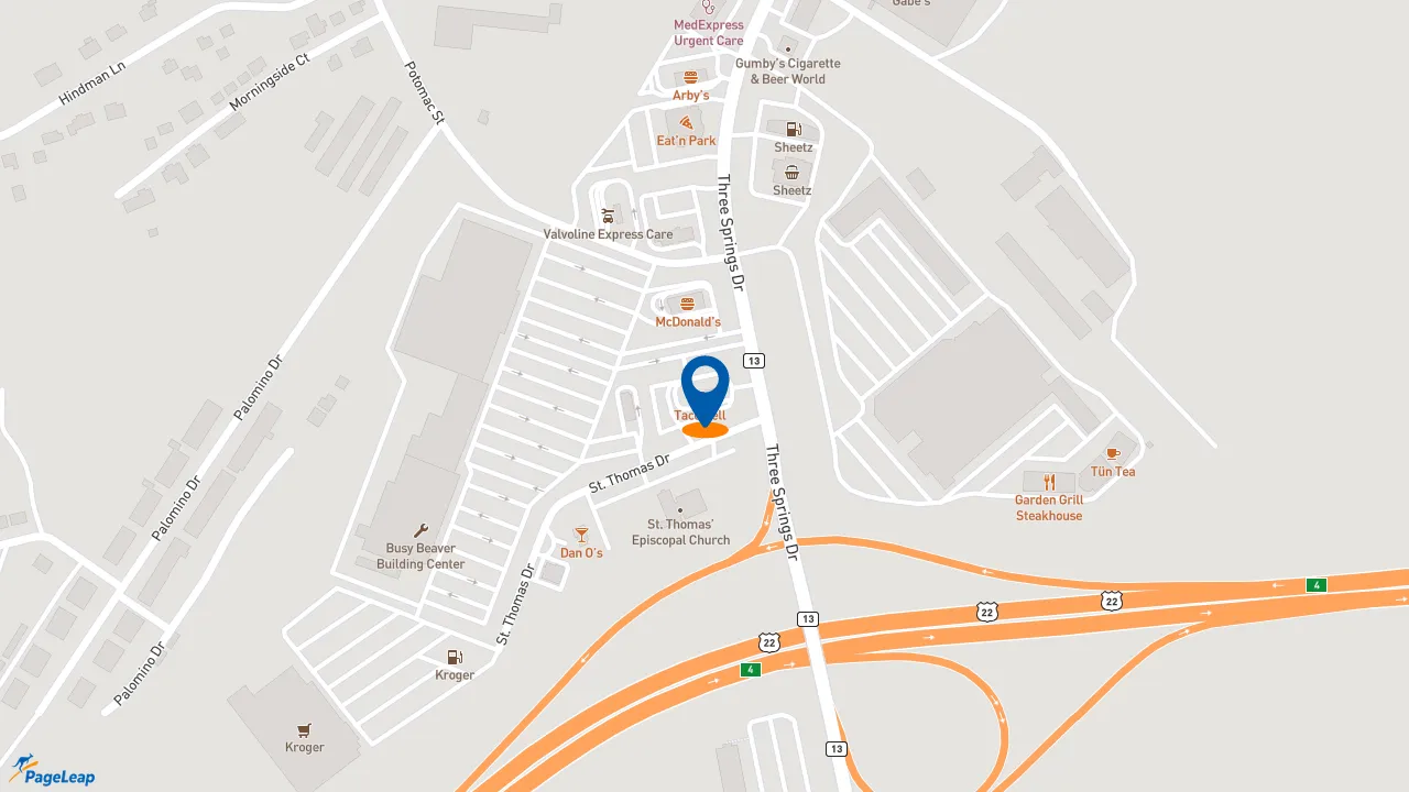 https://pageleap.com map showing location of Taco Bell in Weirton.