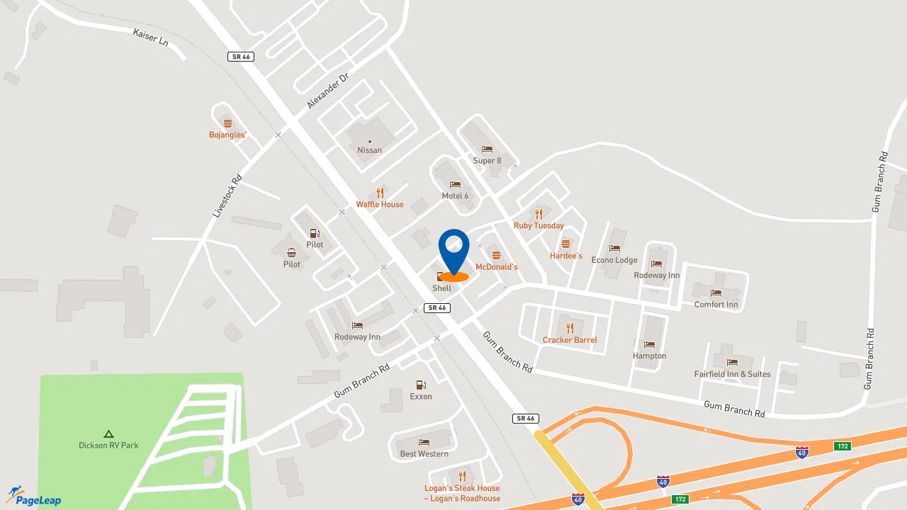 https://pageleap.com map showing location of Taco Bell in Dickson.