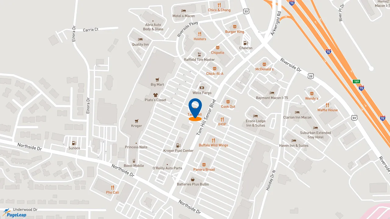 https://pageleap.com map showing location of Taco Bell in Macon.