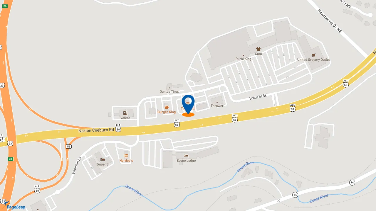 https://pageleap.com map showing location of Taco Bell in Norton.