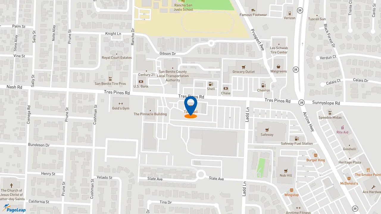 https://pageleap.com map showing location of Taco Bell in Hollister.