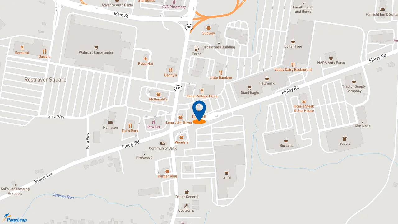 https://pageleap.com map showing location of Taco Bell in Belle Vernon.