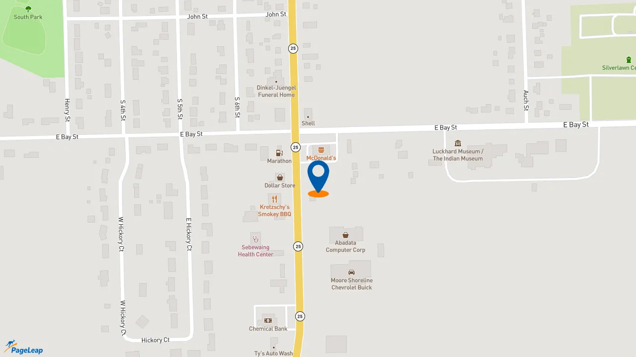 https://pageleap.com map showing location of Taco Bell in Sebewaing.
