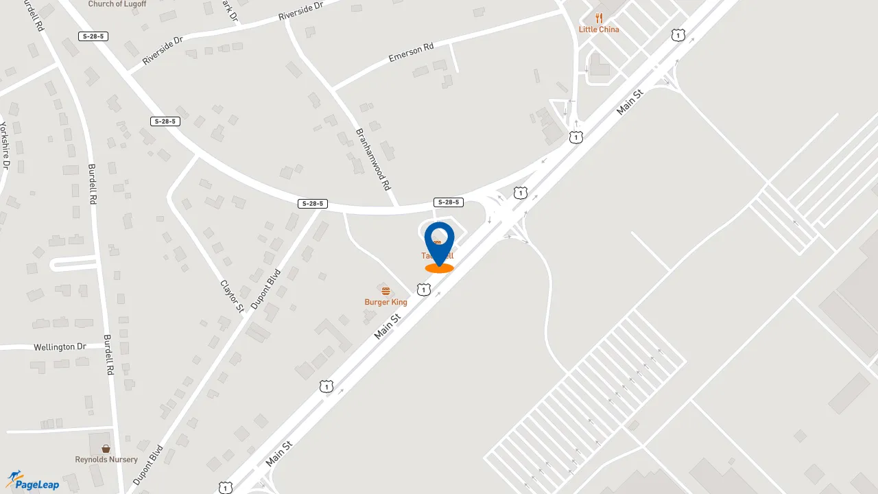 https://pageleap.com map showing location of Taco Bell in Lugoff.