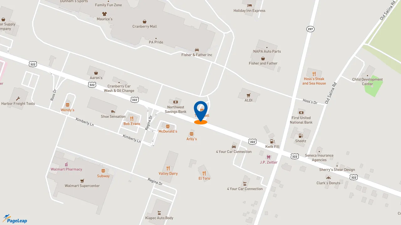 https://pageleap.com map showing location of Taco Bell in Cranberry.
