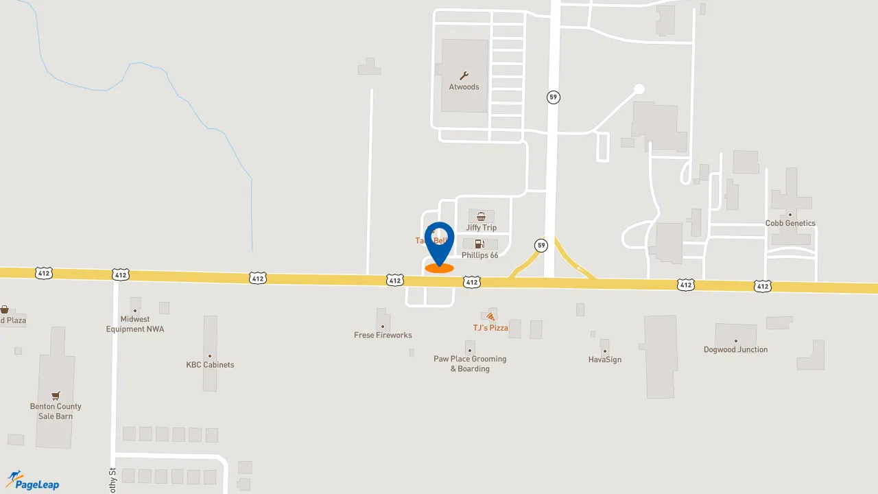 https://pageleap.com map showing location of Taco Bell in Siloam Springs.