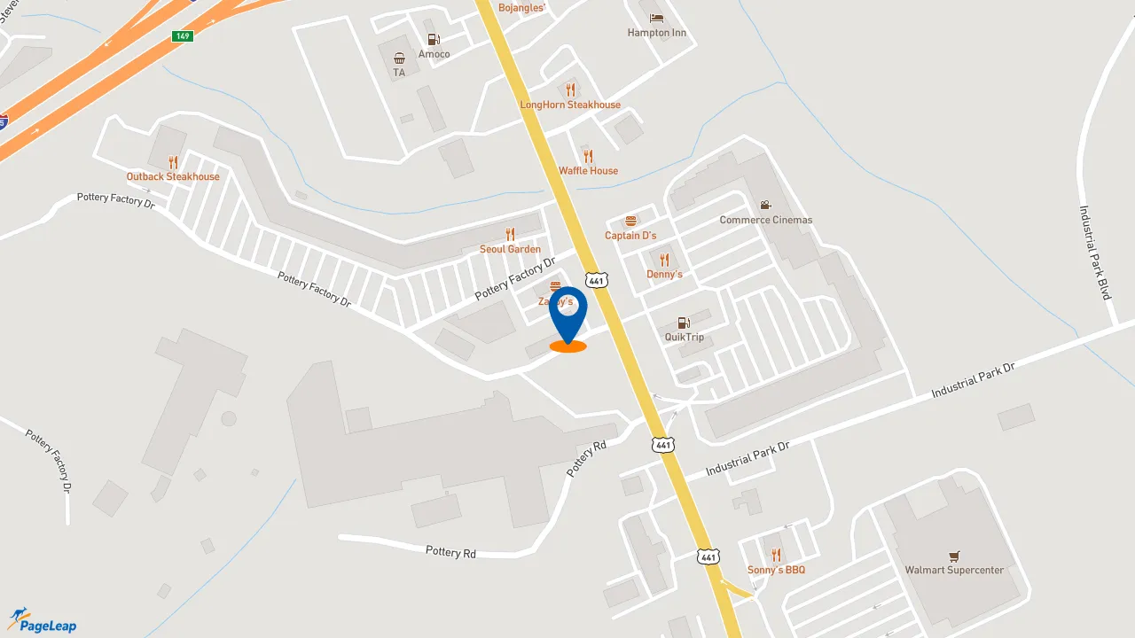 https://pageleap.com map showing location of Taco Bell in Commerce.