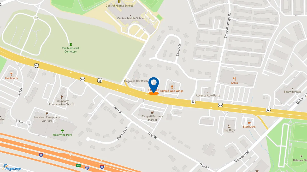 https://pageleap.com map showing location of Taco Bell in Parsippany.