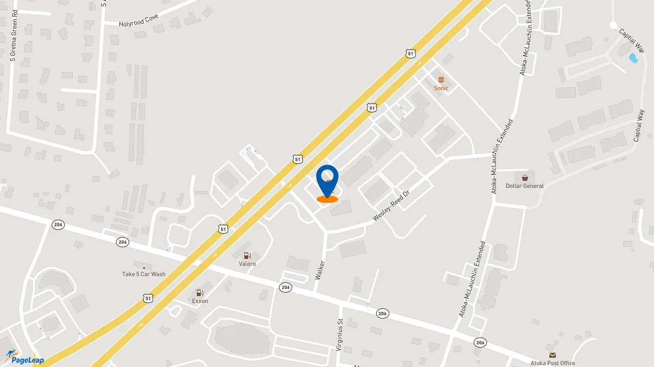 https://pageleap.com map showing location of Taco Bell in Atoka.