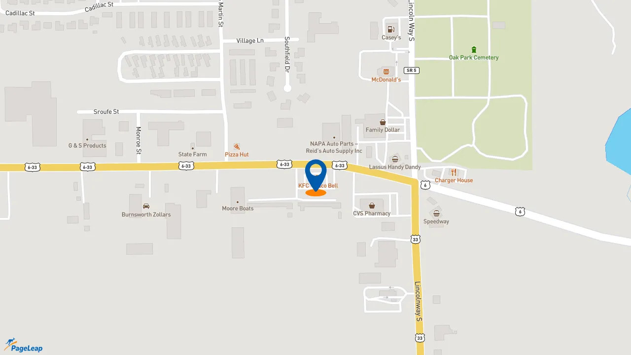 https://pageleap.com map showing location of Taco Bell in Ligonier.