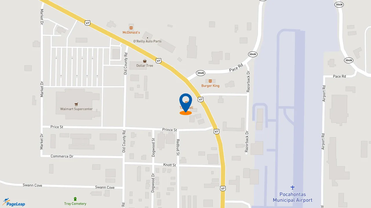https://pageleap.com map showing location of Taco Bell in Pocahontas.