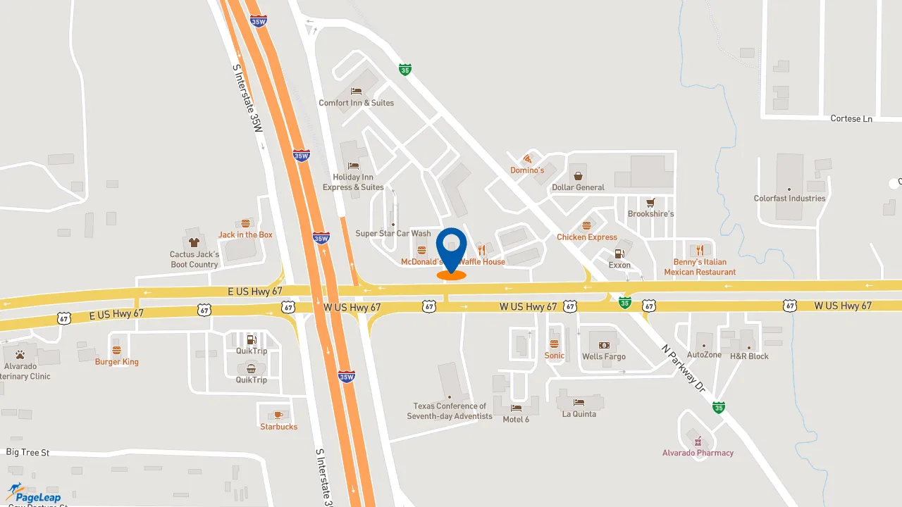 https://pageleap.com map showing location of Taco Bell in Alvarado.