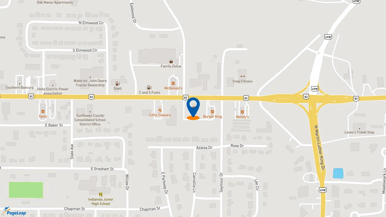 https://pageleap.com map showing location of Taco Bell in Indianola.