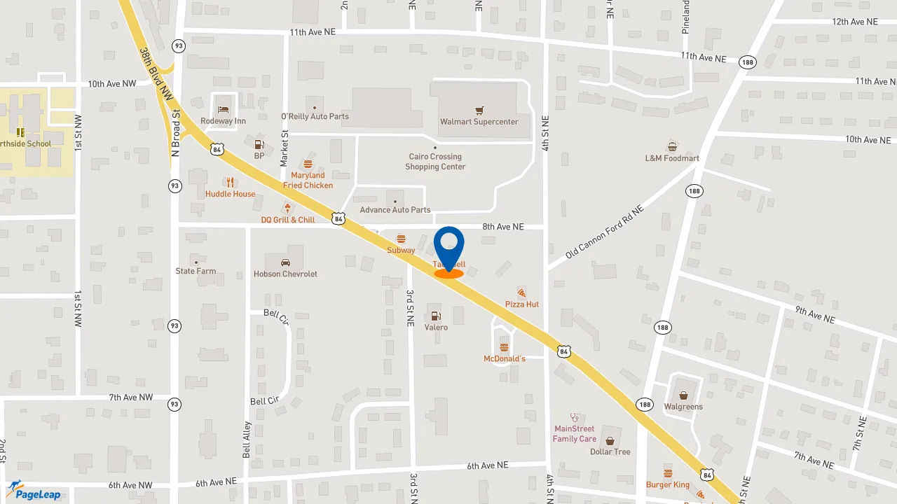 https://pageleap.com map showing location of Taco Bell in Cairo.