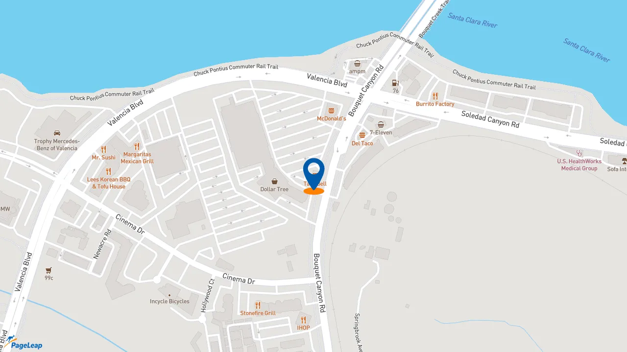 https://pageleap.com map showing location of Taco Bell in Santa Clarita.