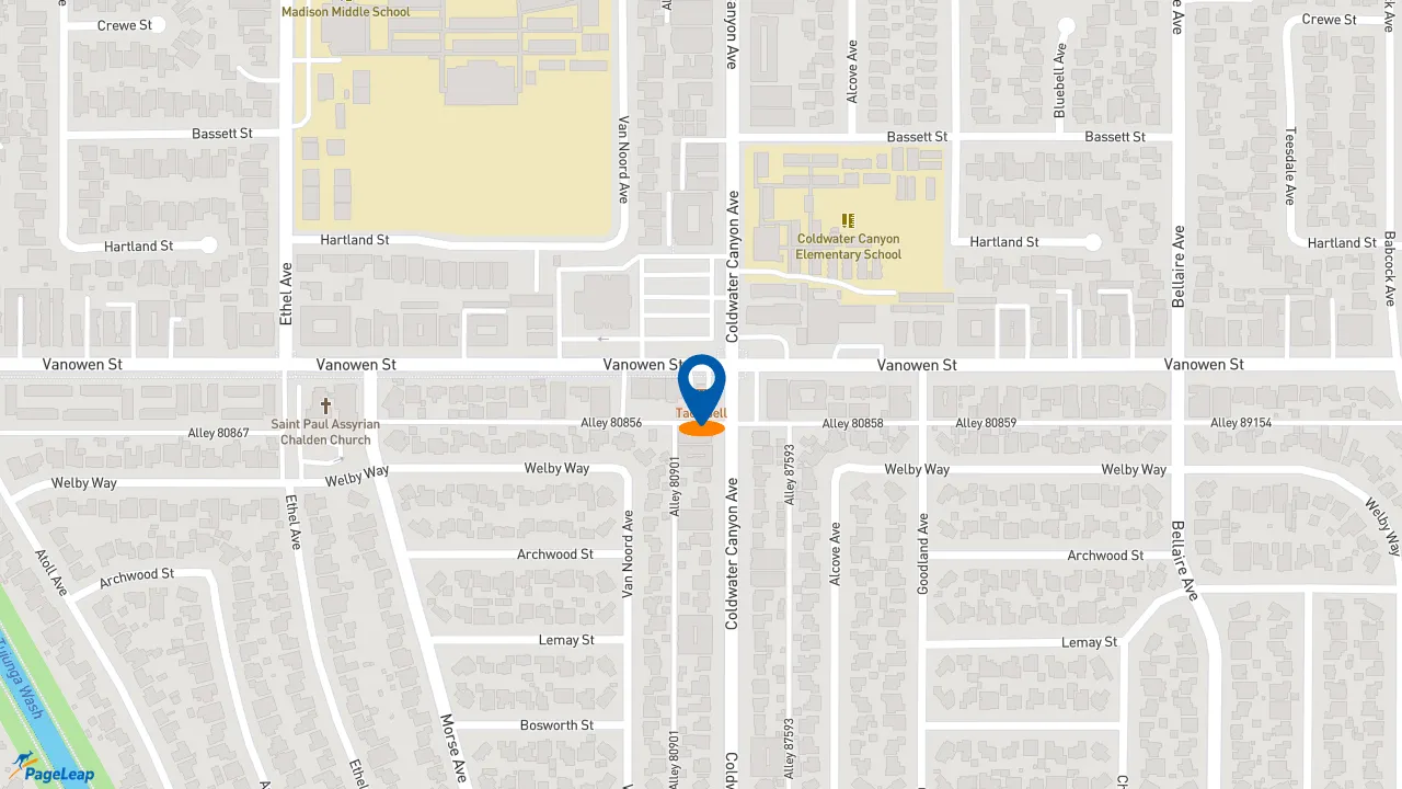 https://pageleap.com map showing location of Taco Bell in Los Angeles.