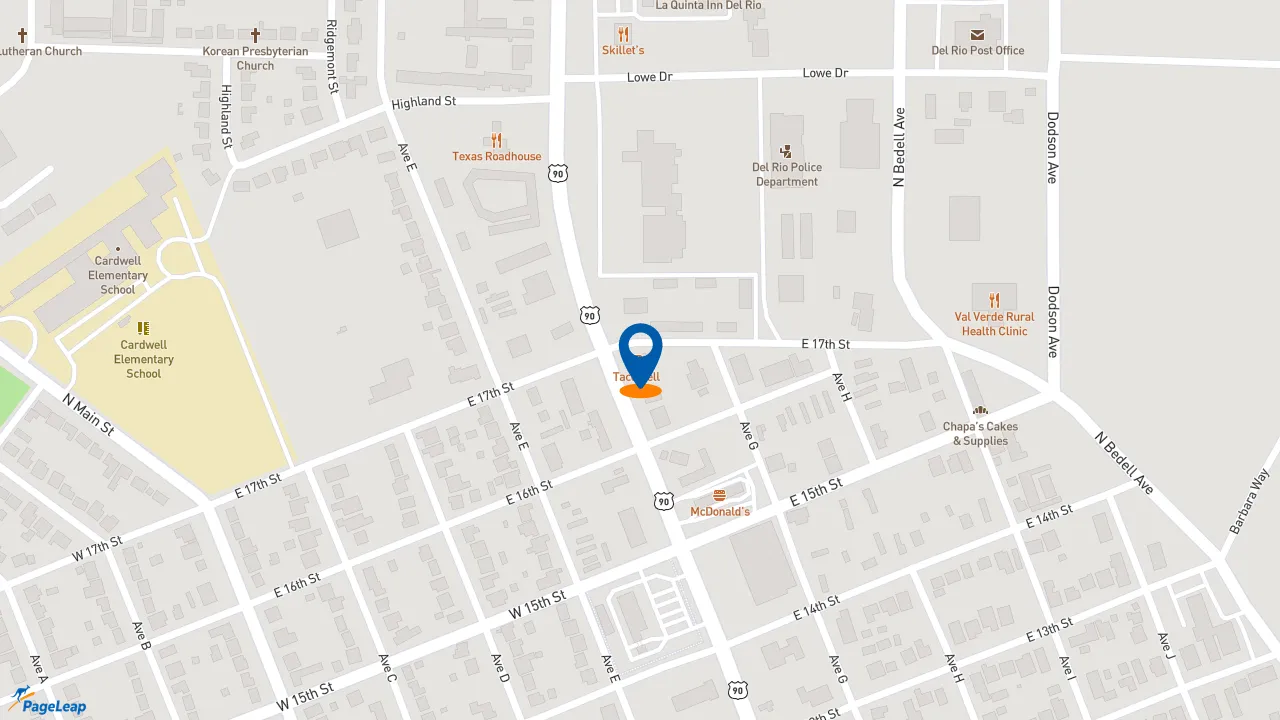 https://pageleap.com map showing location of Taco Bell in Del Rio.