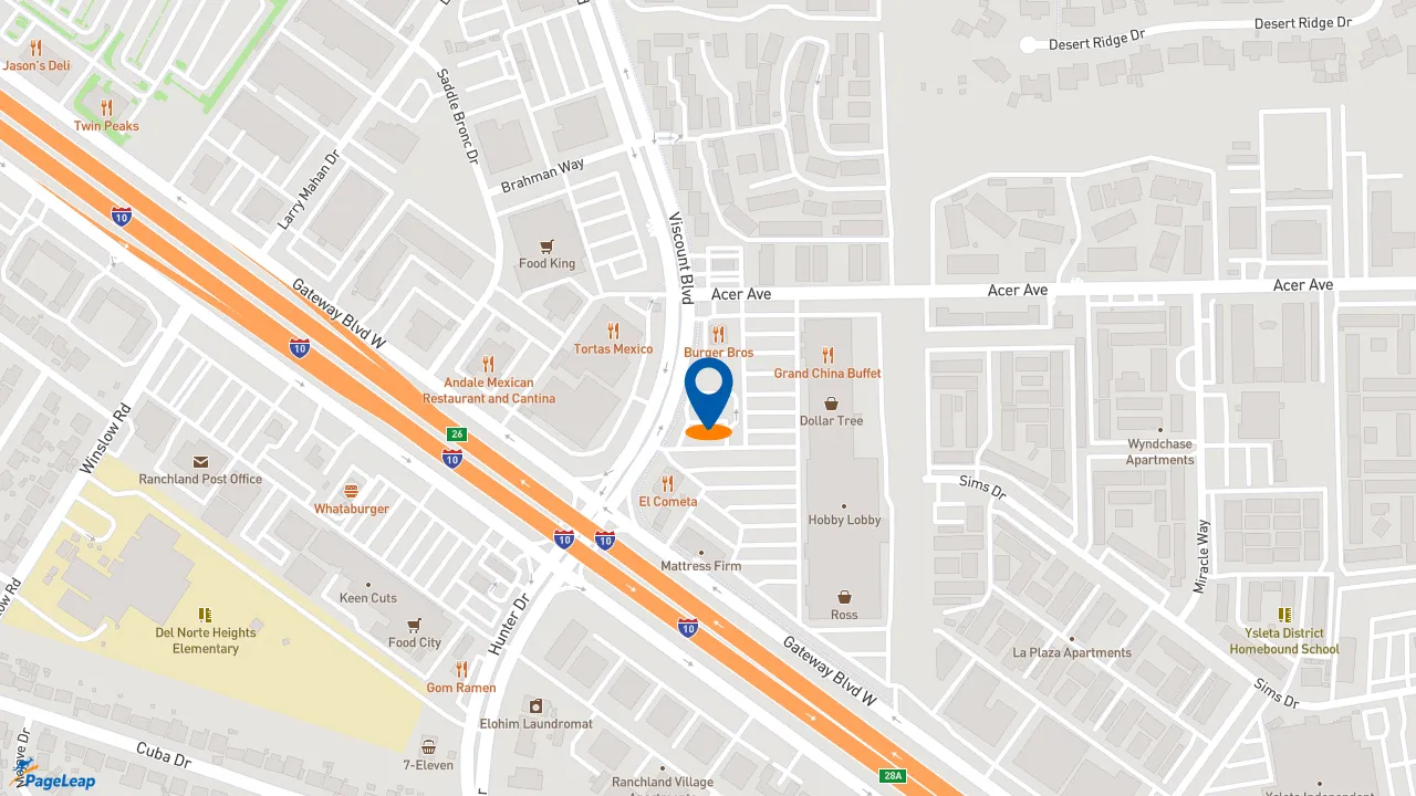 https://pageleap.com map showing location of Taco Bell in El Paso.