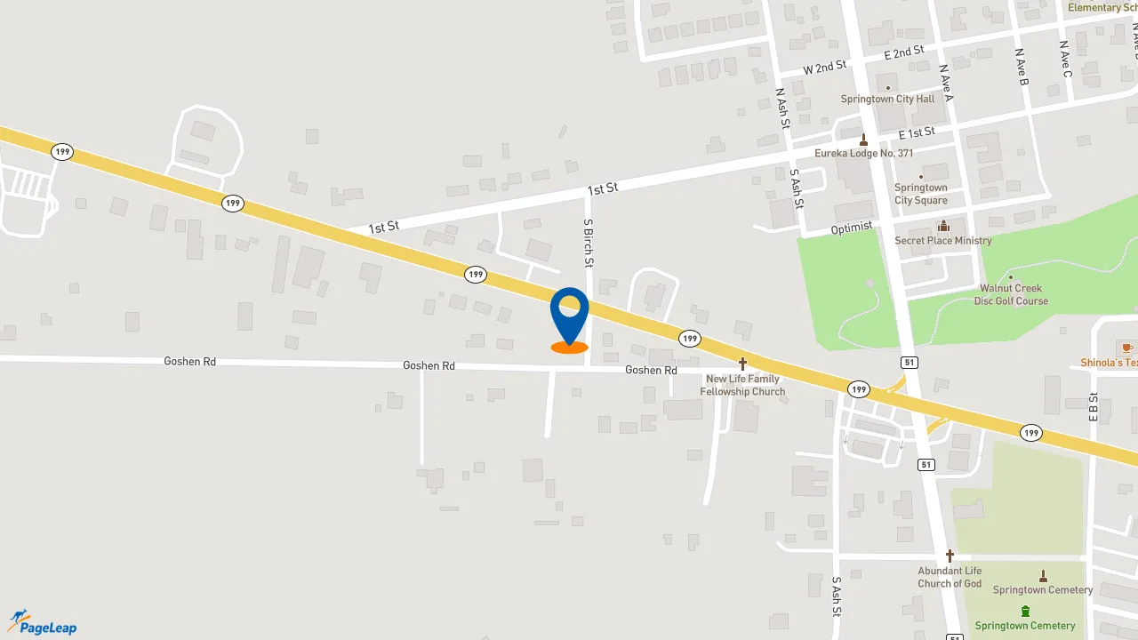 https://pageleap.com map showing location of Taco Bell in Springtown.