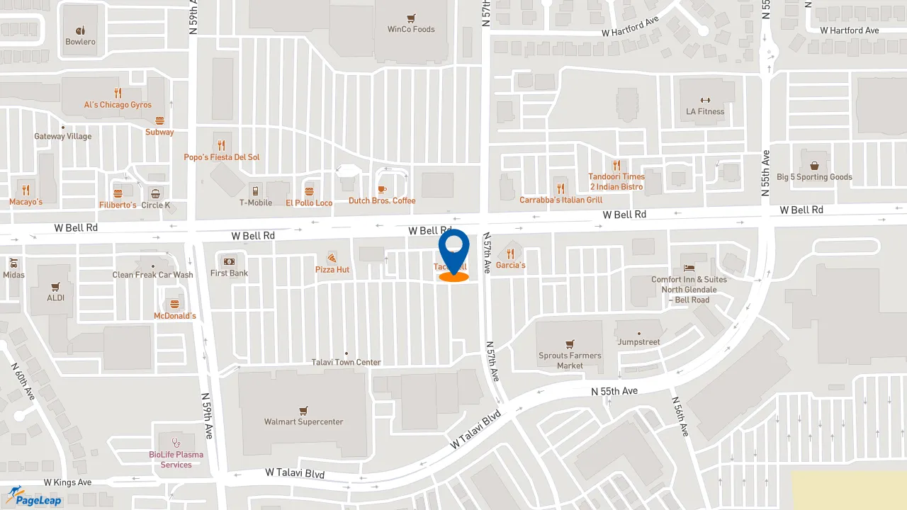 https://pageleap.com map showing location of Taco Bell in Glendale.