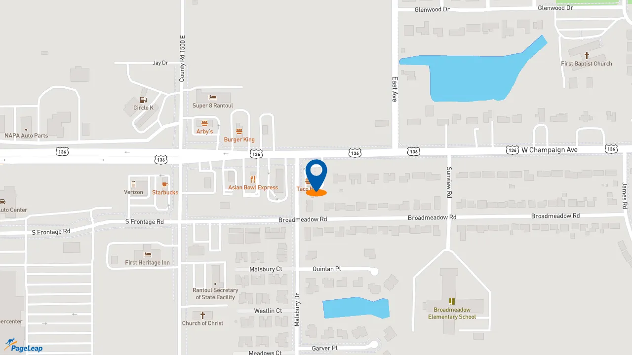 https://pageleap.com map showing location of Taco Bell in Rantoul.