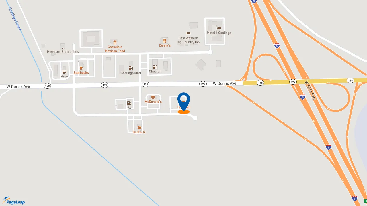 https://pageleap.com map showing location of Taco Bell in Coalinga.