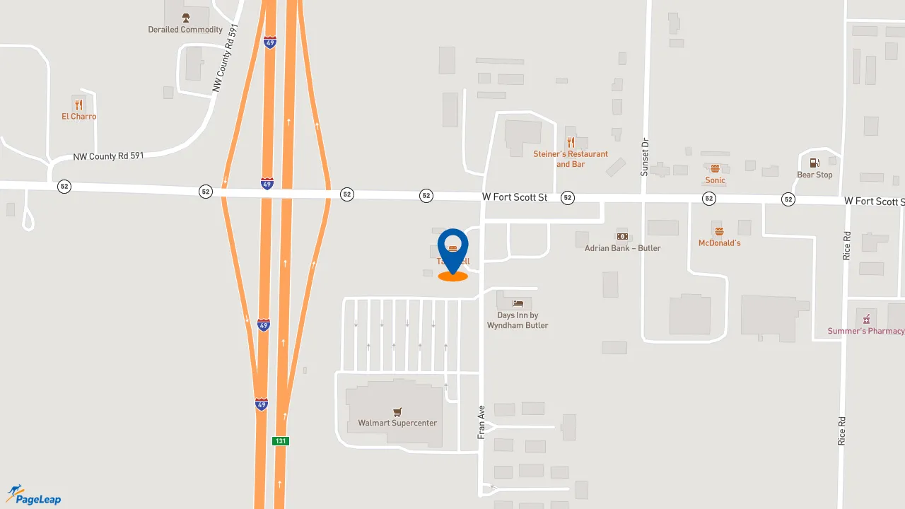 https://pageleap.com map showing location of Taco Bell in Butler.