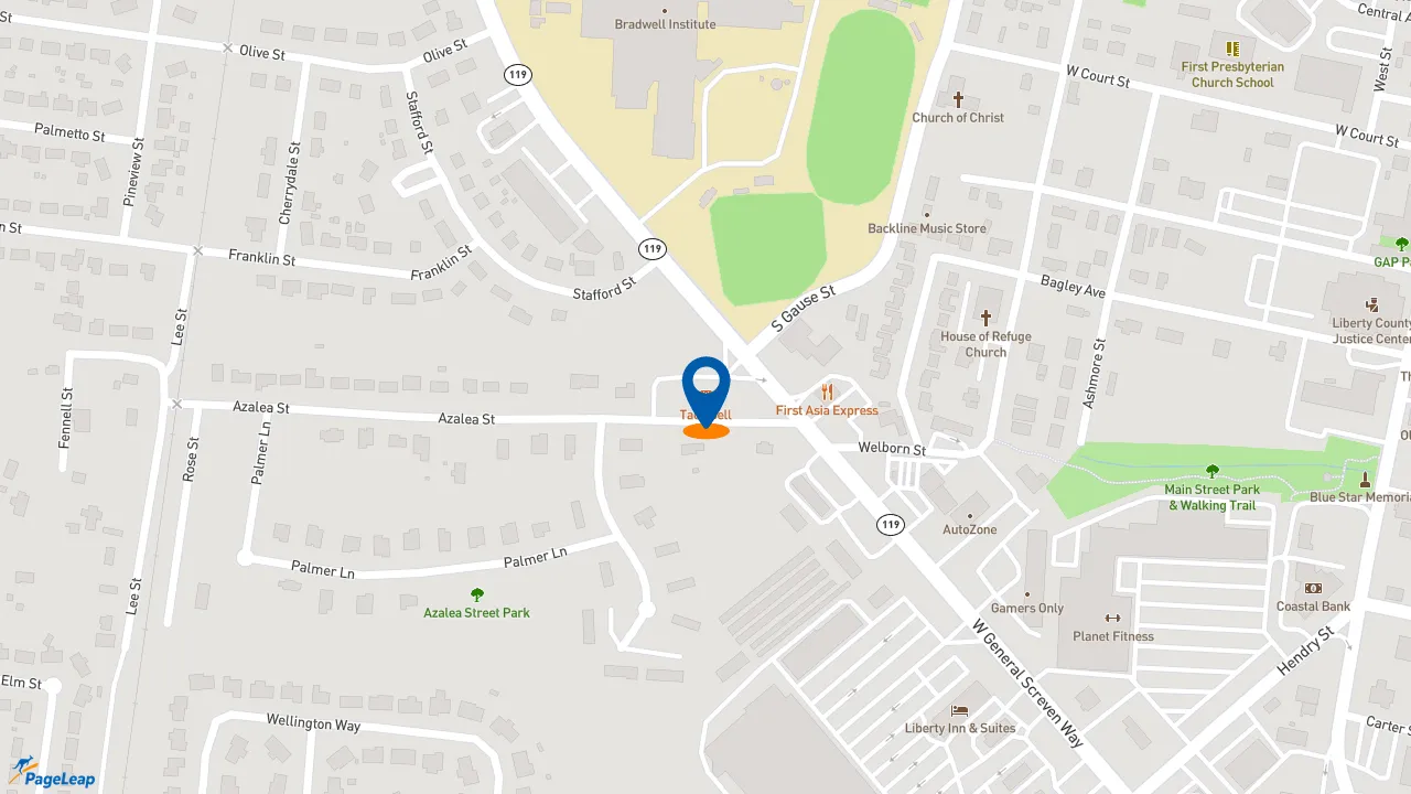 https://pageleap.com map showing location of Taco Bell in Hinesville.