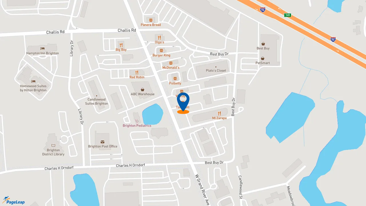 https://pageleap.com map showing location of Taco Bell in Brighton.