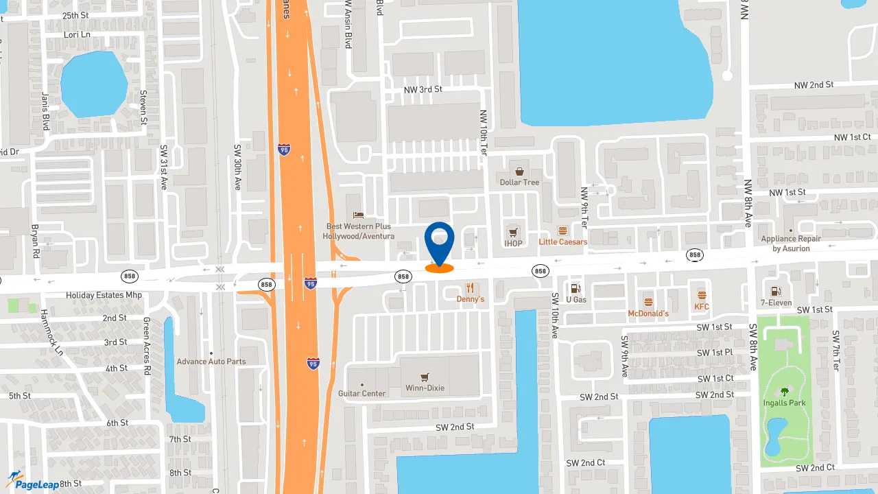https://pageleap.com map showing location of Taco Bell in Hallandale Beach.