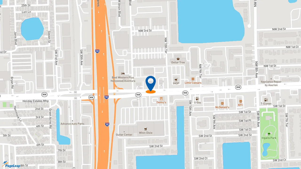 https://pageleap.com map showing location of Taco Bell in Hallandale.