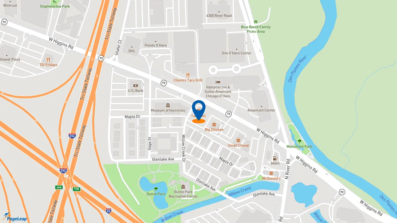 https://pageleap.com map showing location of Taco Bell in Rosemont.