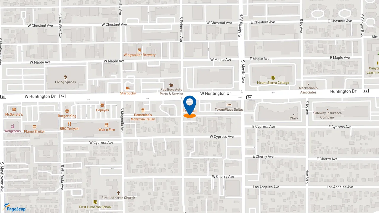 https://pageleap.com map showing location of Taco Bell in Monrovia.