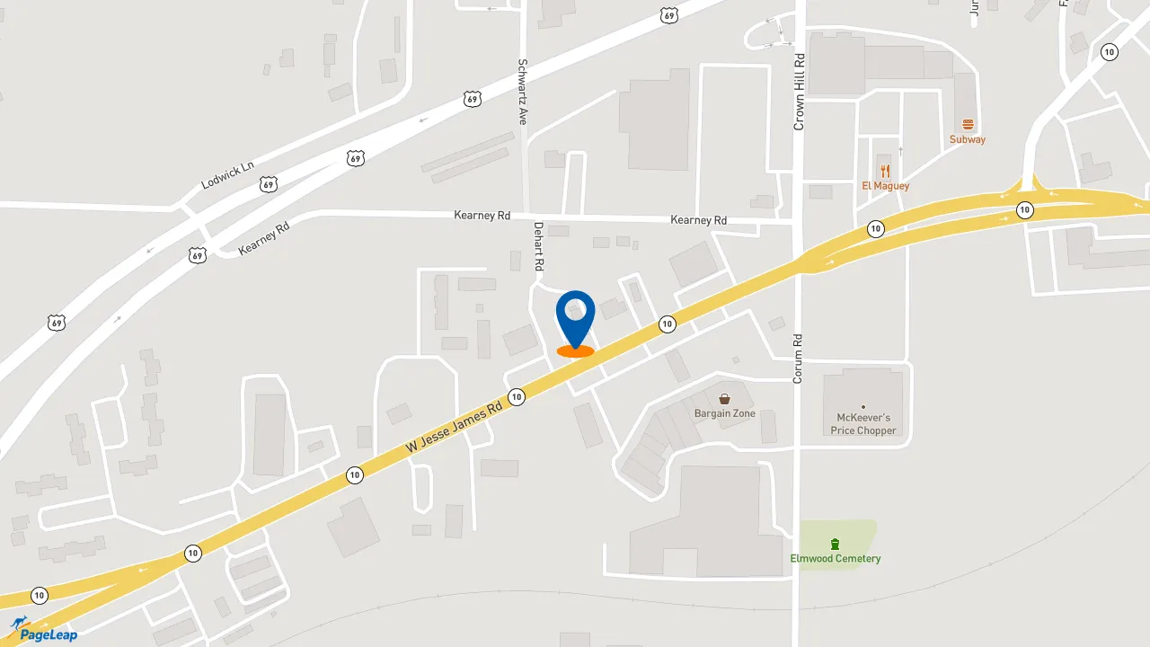 https://pageleap.com map showing location of Taco Bell in Excelsior Springs.
