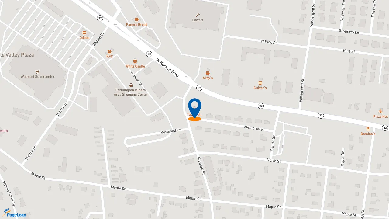 https://pageleap.com map showing location of Taco Bell in Farmington.