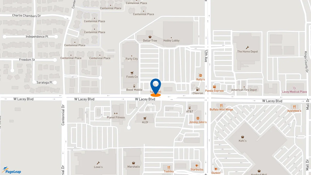 https://pageleap.com map showing location of Taco Bell in Hanford.