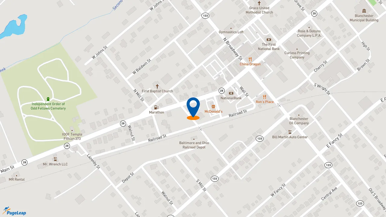 https://pageleap.com map showing location of Taco Bell in Blanchester.