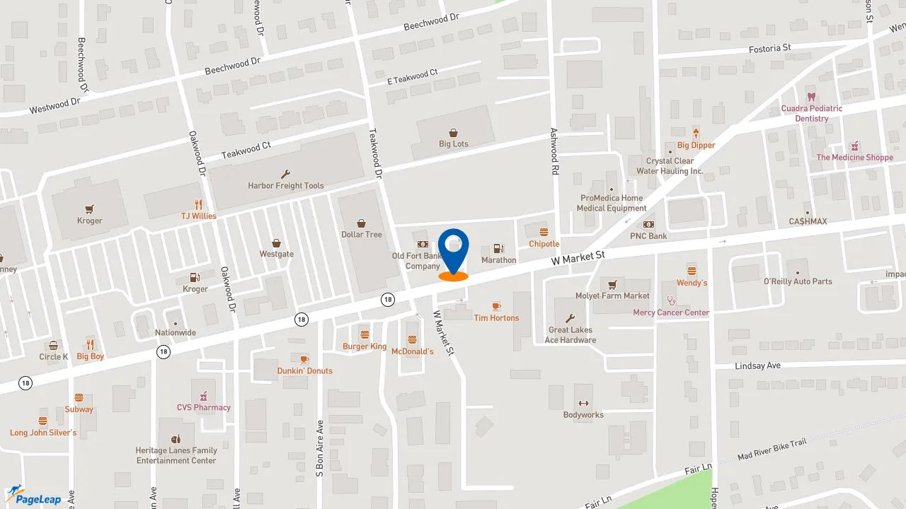 https://pageleap.com map showing location of Taco Bell in Tiffin.
