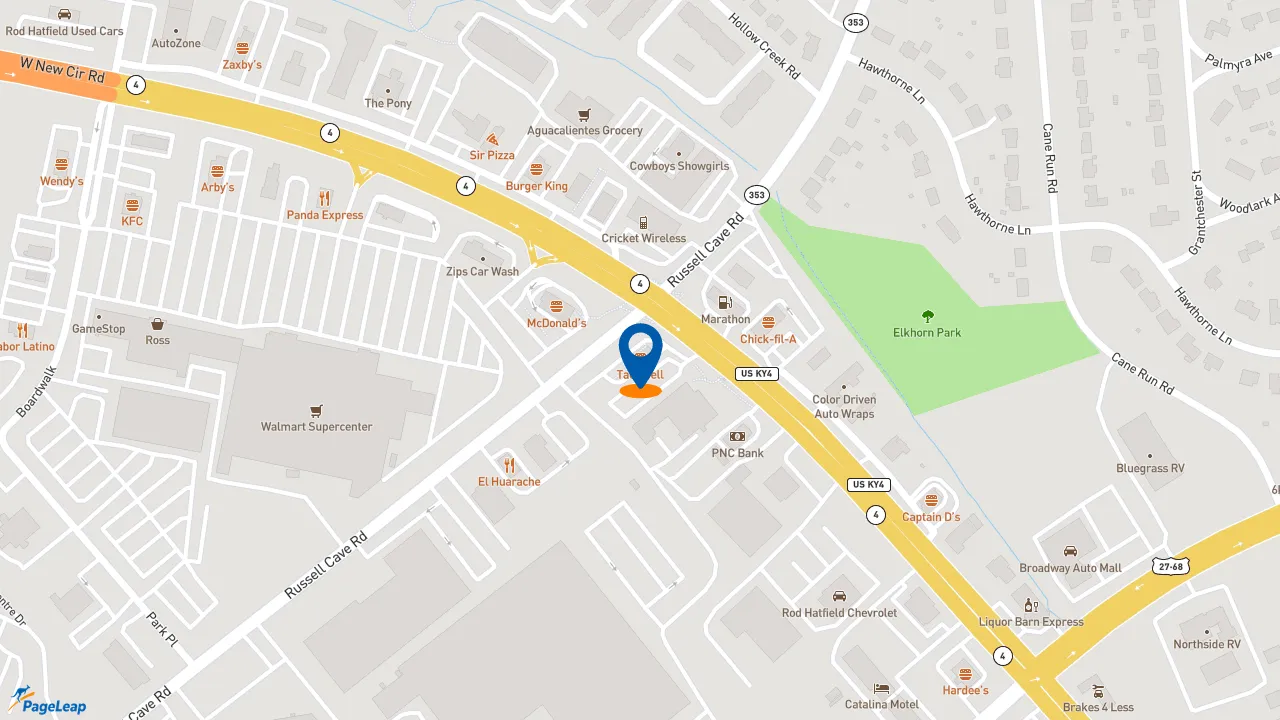 PageLeap.com map showing location of Taco Bell in Lexington.