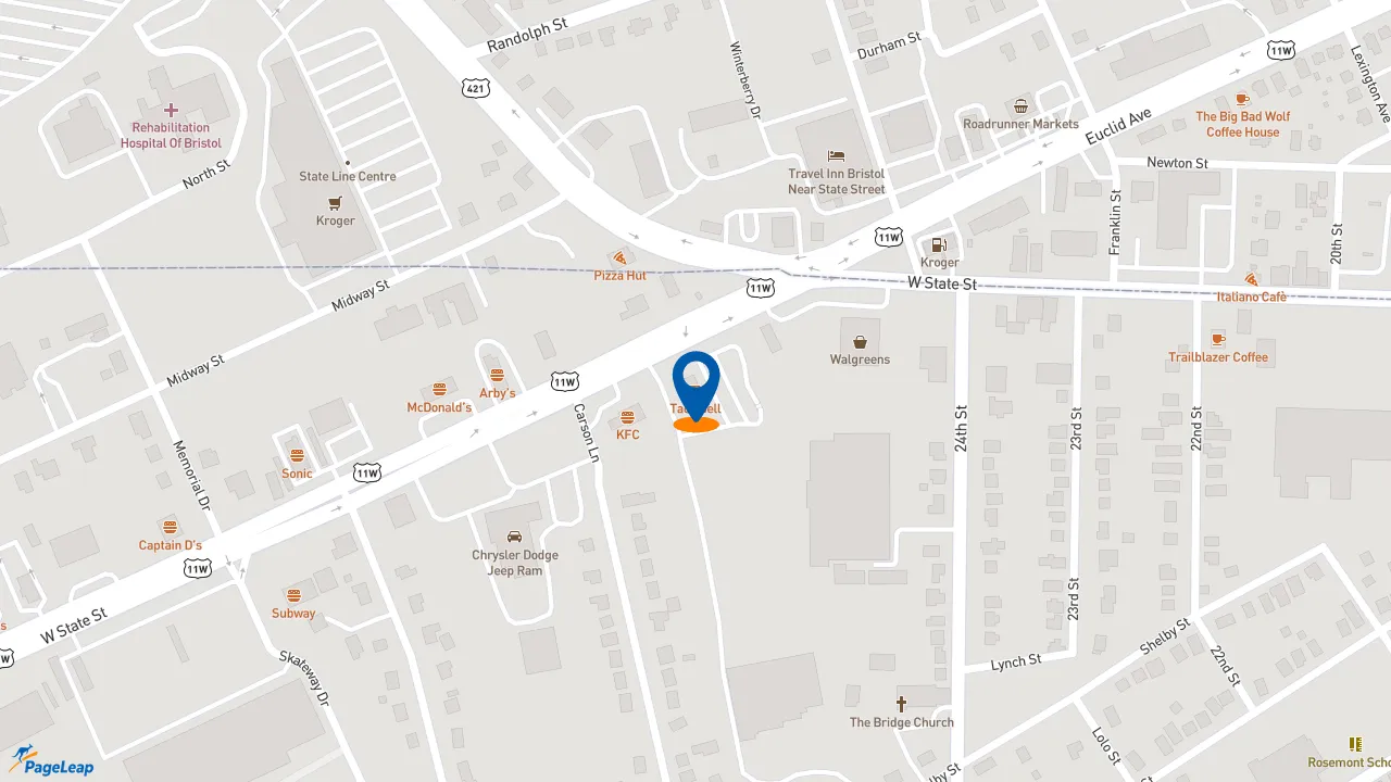 https://pageleap.com map showing location of Taco Bell in Bristol.