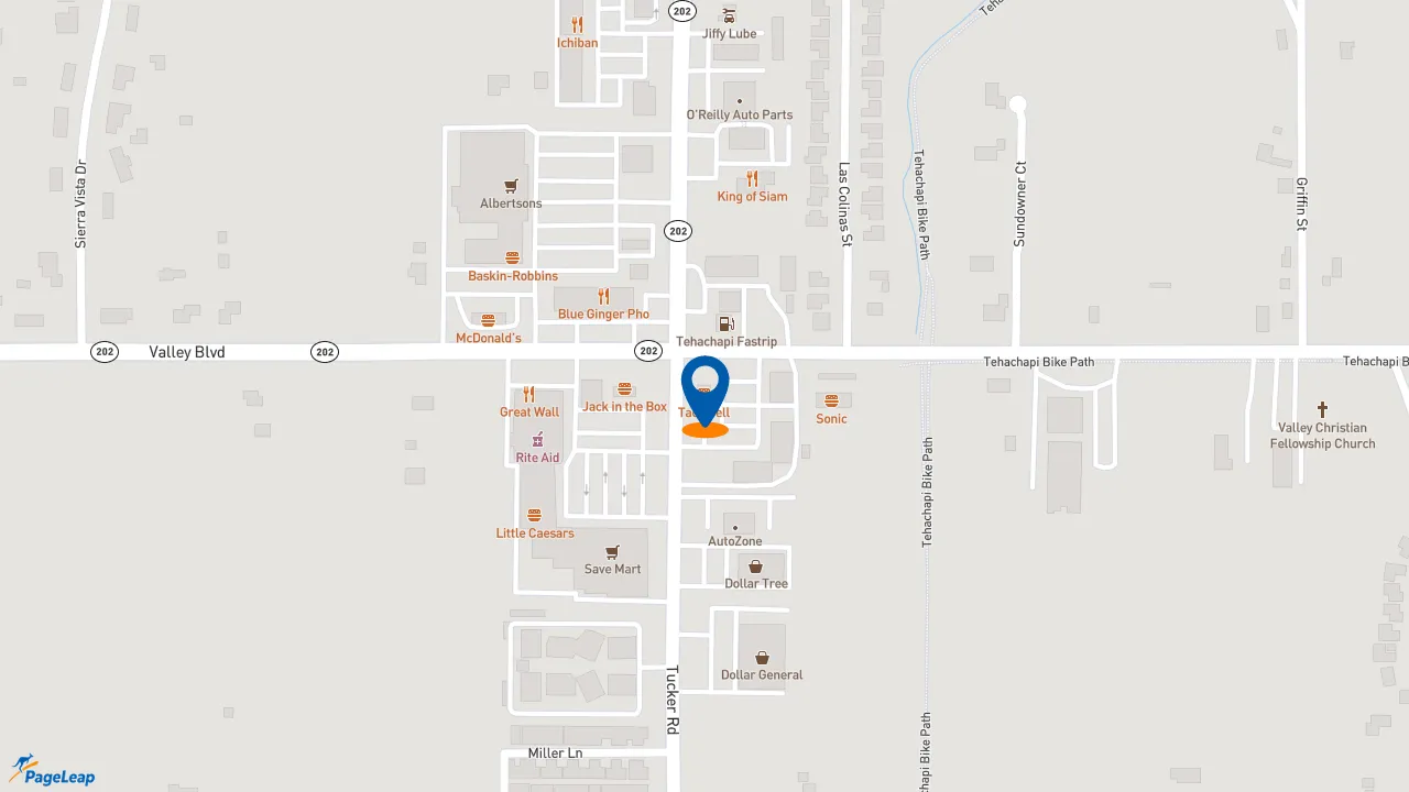 https://pageleap.com map showing location of Taco Bell in Tehachapi.