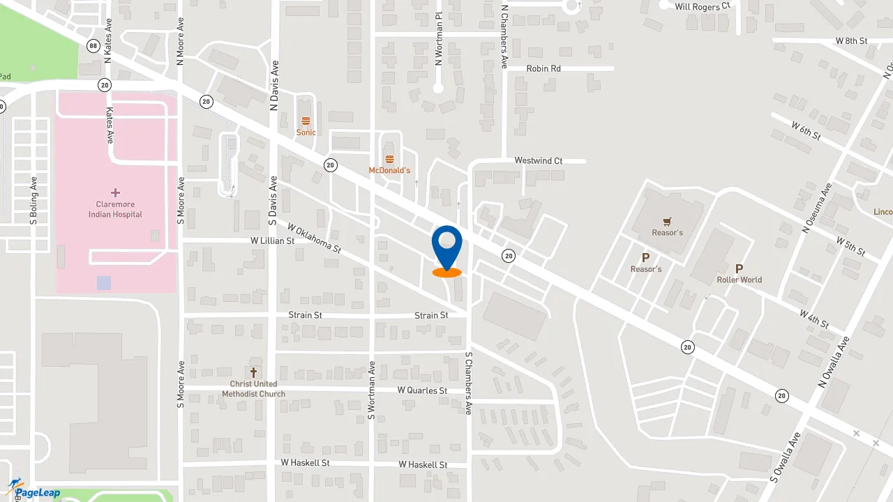 https://pageleap.com map showing location of Taco Bell in Claremore.